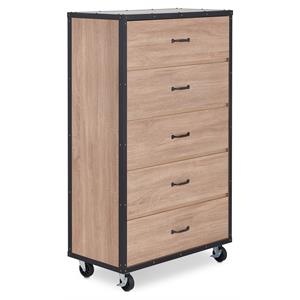 Bowery Hill Wooden Chest with Caster Wheels in Weathered Light Oak