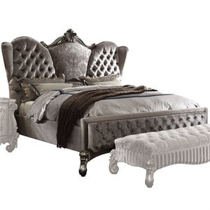 Bowery Hill Tufted Queen Panel Bed in Antique Platinum Gray Fabric