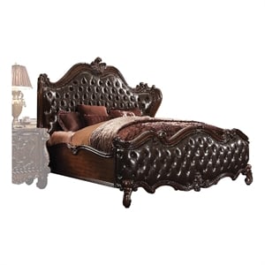 Bowery Hill Queen Tufted Wings Bed in Dark Brown and Cherry Oak