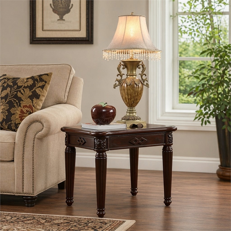 Bowery Hill End Table with Wooden Top in Espresso Finish
