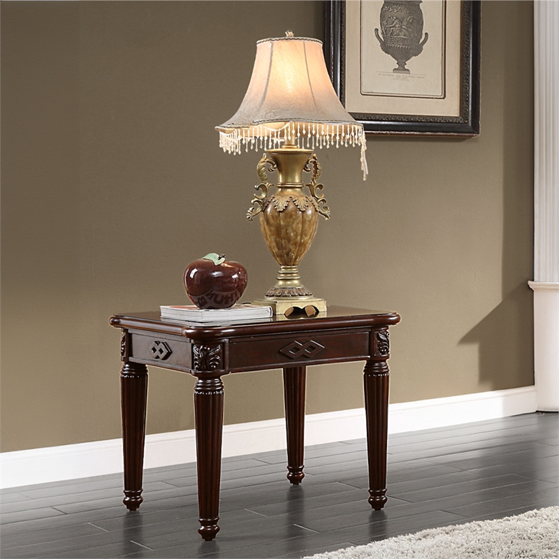 Bowery Hill End Table with Wooden Top in Espresso Finish