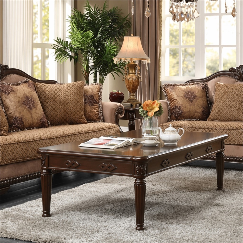 Bowery Hill Traditional Coffee Table with Wooden Top in Espresso Finish