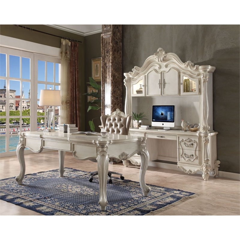 Bowery Hill Executive Writing Desk in Bone White with 3 Drawers