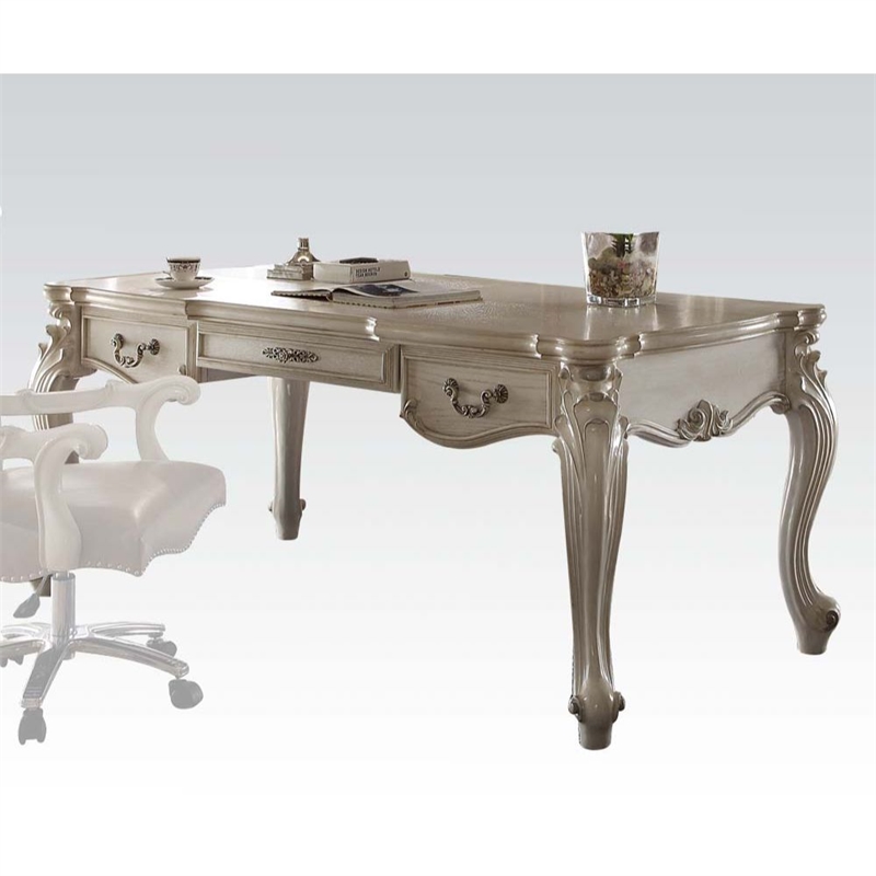 Bowery Hill Executive Writing Desk in Bone White with 3 Drawers