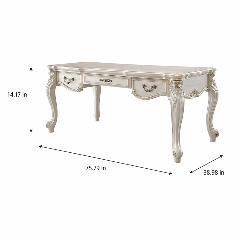 Bowery Hill Executive Writing Desk in Bone White with 3 Drawers