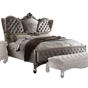 Bowery Hill Tufted Fabric and Wood California King Bed in Antique Platinum
