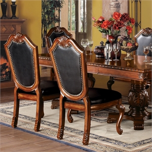 Bowery Hill Side Chair Set of 2 with Black Synthetic Leather and Cherry Finish