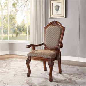 Bowery Hill Arm Chair Set of 2 with Fabric Upholstery and Cherry Finish
