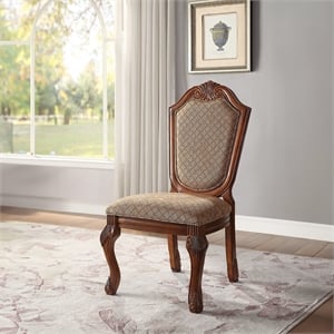 Bowery Hill Side Chair Set of 2 with Fabric Upholstery and Cherry Finish