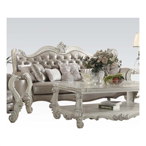 Bowery Hill Sofa in Vintage Gray Synthetic Leather with Bone White Trim