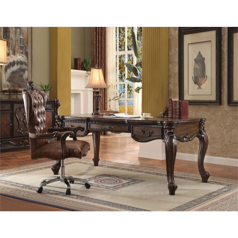 Bowery Hill Executive Writing Desk with Cherry Oak Finish and 3 Drawers