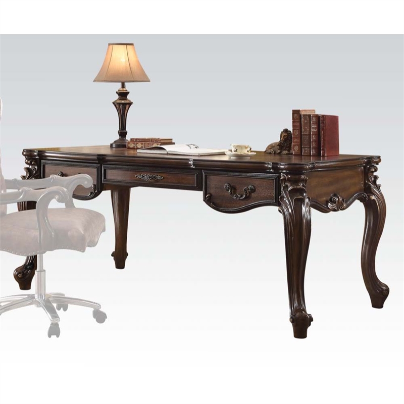 Bowery Hill Executive Writing Desk with Cherry Oak Finish and 3 Drawers