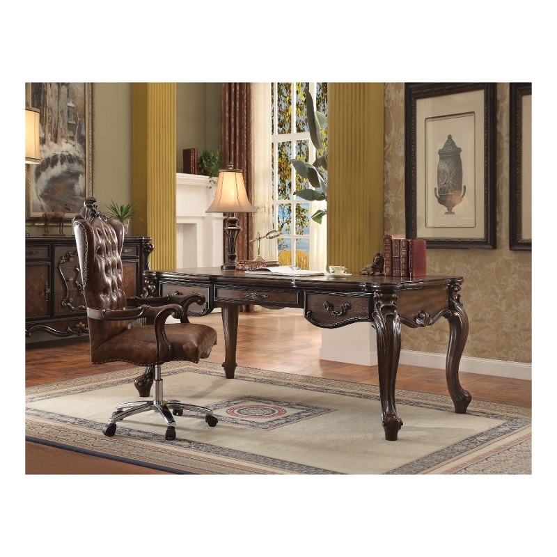 Bowery Hill Executive Writing Desk with Cherry Oak Finish and 3 Drawers