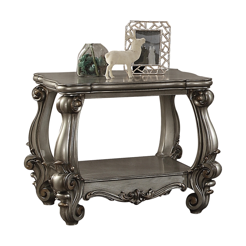 Bowery Hill Square End Table with Bottom Shelf in Antique Platinum Finish