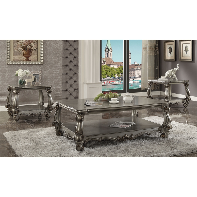 Bowery Hill Square End Table with Bottom Shelf in Antique Platinum Finish