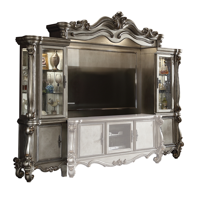 Bowery Hill Entertainment Center with Touch Lighting in Antique Platinum Finish