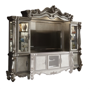 Bowery Hill Entertainment Center with Touch Lighting in Antique Platinum Finish