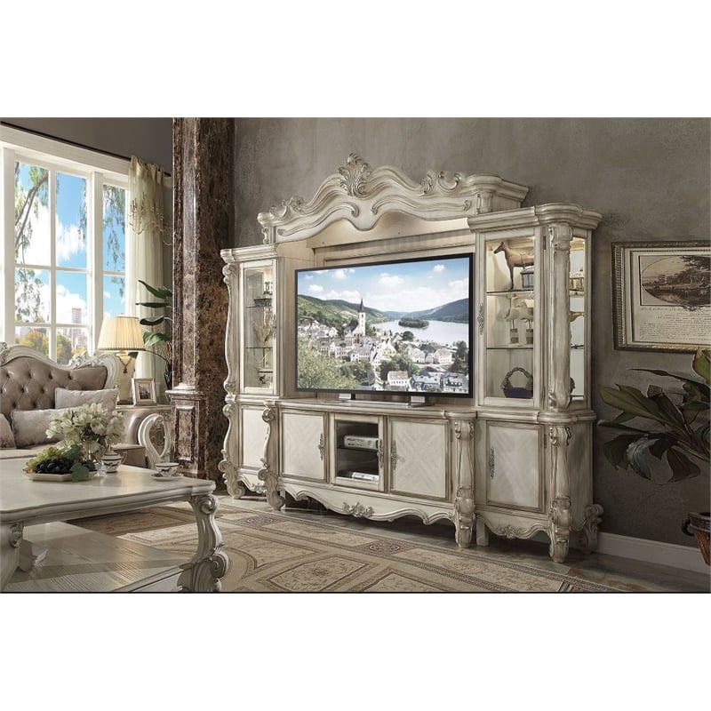 Bowery Hill Entertainment Center with Touch Lighting in Bone White Finish