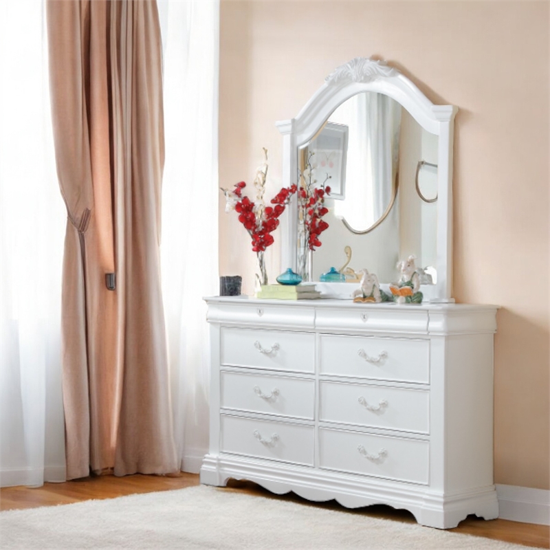 Bowery Hill Arched Dresser Mirror with Beveled Edge Frame in White