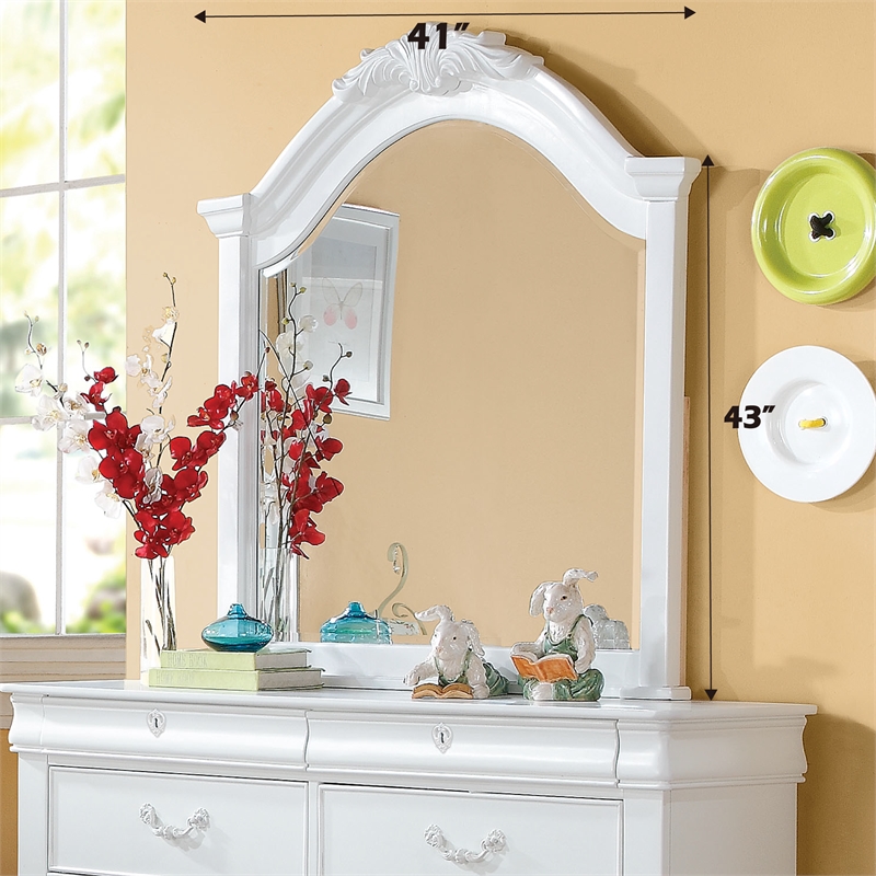 Bowery Hill Arched Dresser Mirror with Beveled Edge Frame in White