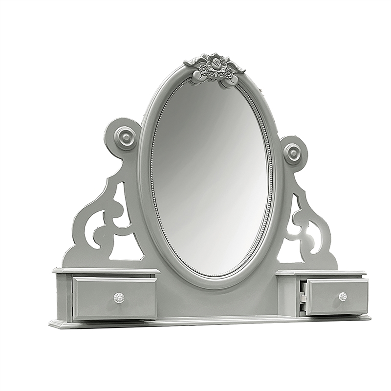 Bowery Hill Transitional Wooden Mirror with Jewelry Drawers in Gray