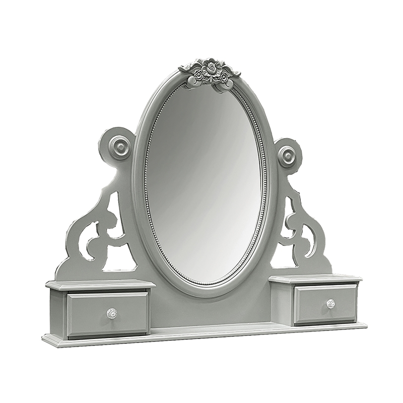 Bowery Hill Transitional Wooden Mirror with Jewelry Drawers in Gray