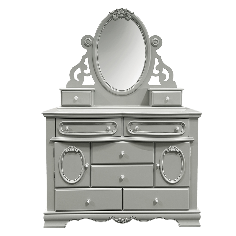 Bowery Hill Transitional Wooden Mirror with Jewelry Drawers in Gray