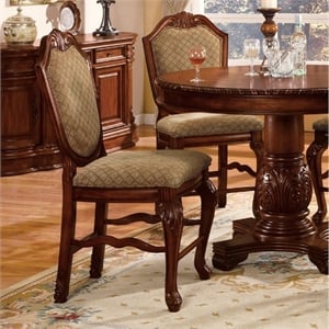 Bowery Hill Counter Height Chair Set of 2 in Fabric and Cherry Finish