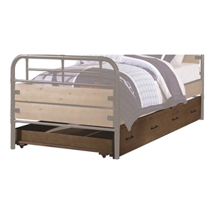 Bowery Hill Wood Twin Trundle Bed with 4 Caster Wheels in Antique Oak