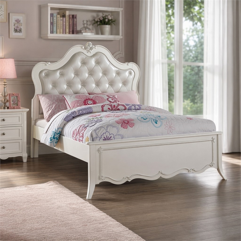 Bowery Hill Twin Bed with Button Tufted Synthetic Leather Headboard
