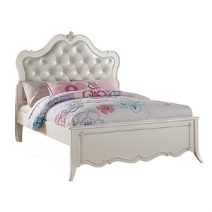 Bowery Hill Full Bed with Tufted Synthetic Leather Headboard in Pearl White