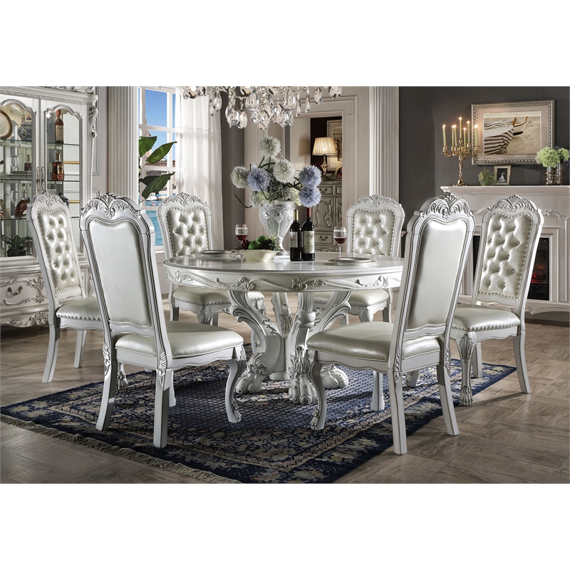 Bowery Hill Round Wooden Dining Table with Pedestal Base in White