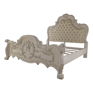 Bowery Hill California King Wooden Bed with Faux Leather in Bone White