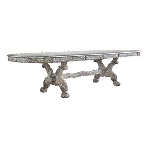 Bowery Hill Wood 108&quot Dining Table with Leaf in Vintage Bone White