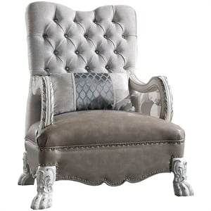 Bowery Hill Fabric Upholstered Chair with Pillow in Bone White
