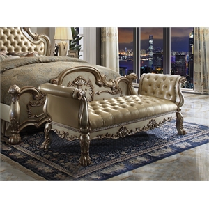 Bowery Hill Upholstered Bench with Synthetic Leather & Gold Patina Finish
