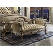 Bowery Hill Upholstered Bench with Synthetic Leather & Gold Patina Finish