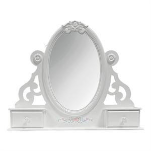 Bowery Hill Wooden Mirror with 2 Jewelry Drawers in Grey