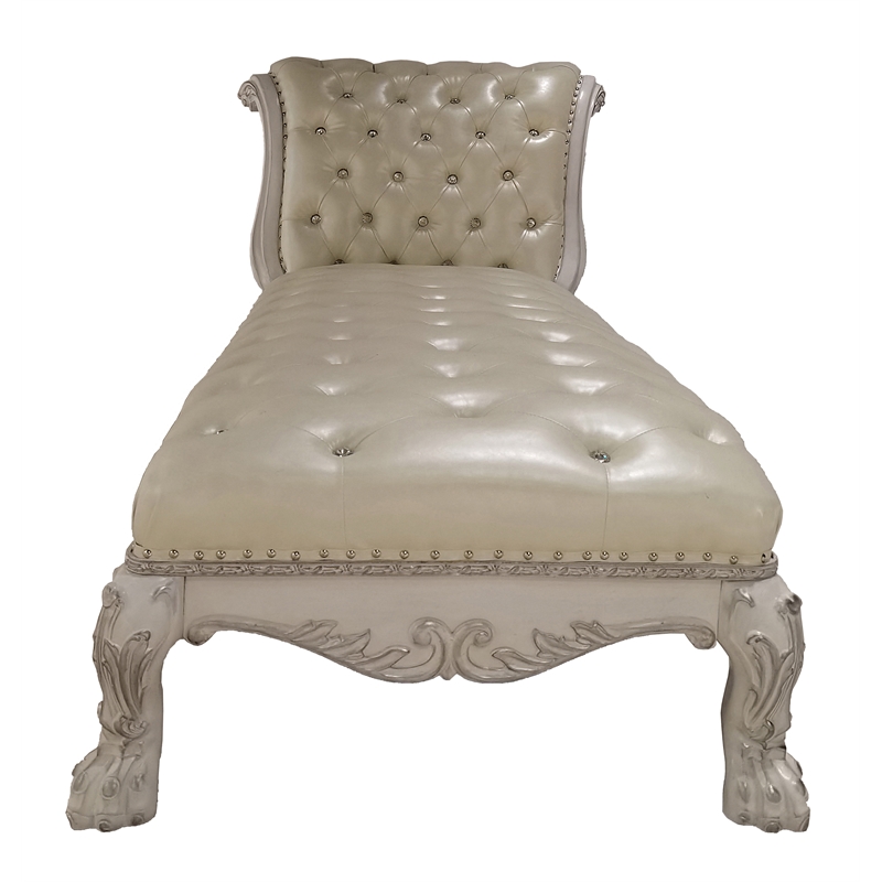 Bowery Hill Faux Leather Chaise in Bone White with Rolled Back