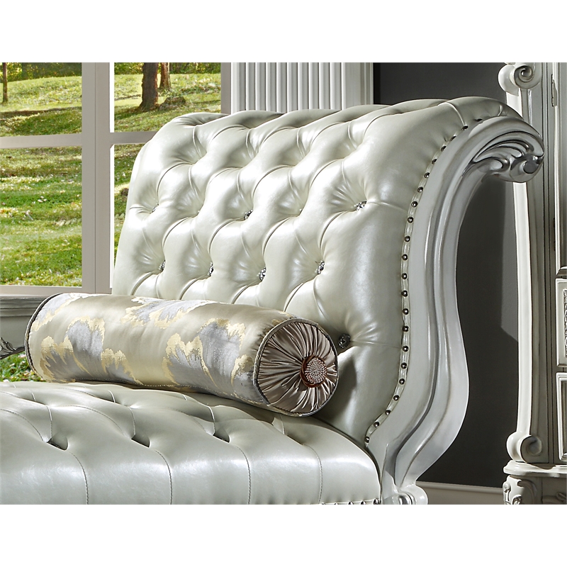 Bowery Hill Faux Leather Chaise in Bone White with Rolled Back
