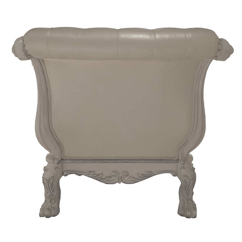 Bowery Hill Faux Leather Chaise in Bone White with Rolled Back