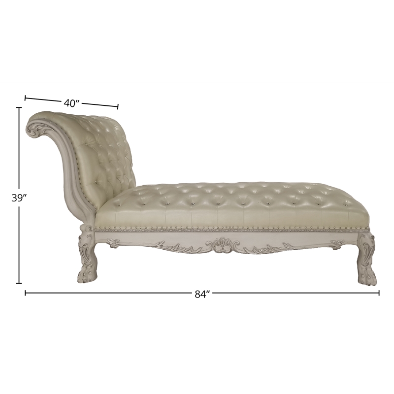 Bowery Hill Faux Leather Chaise in Bone White with Rolled Back