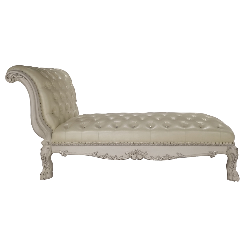 Bowery Hill Faux Leather Chaise in Bone White with Rolled Back