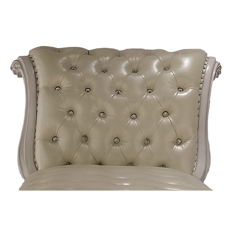 Bowery Hill Faux Leather Chaise in Bone White with Rolled Back