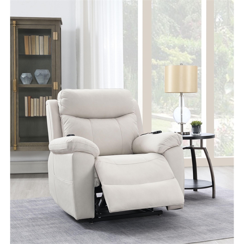Bowery Hill Microfiber Power Recliner with Lift and Massage in Beige