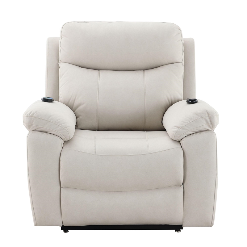 Bowery Hill Microfiber Power Recliner with Lift and Massage in Beige