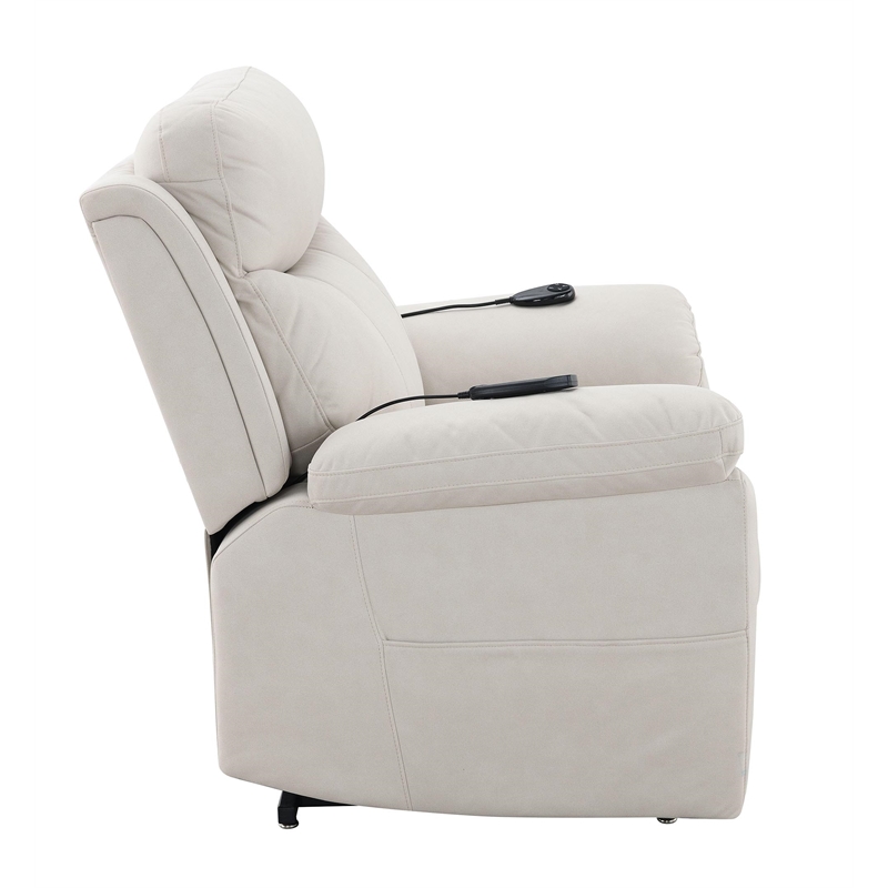 Bowery Hill Microfiber Power Recliner with Lift and Massage in Beige