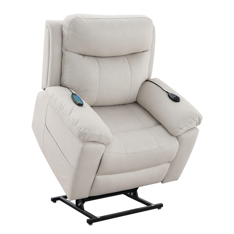 Bowery Hill Microfiber Power Recliner with Lift and Massage in Beige