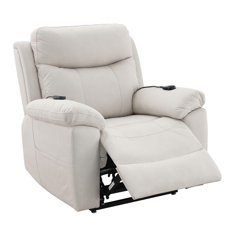 Bowery Hill Microfiber Power Recliner with Lift and Massage in Beige