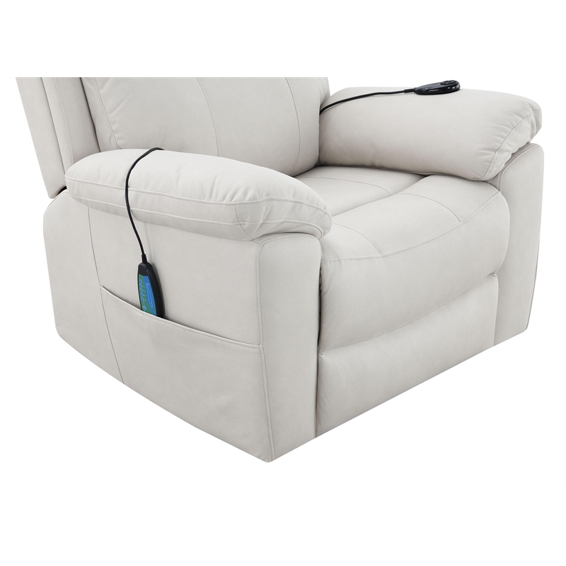 Bowery Hill Microfiber Power Recliner with Lift and Massage in Beige